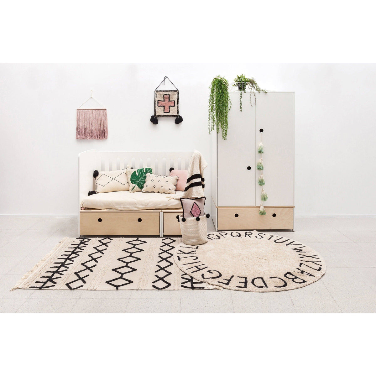 Black Storage Basket with Pompoms D42471