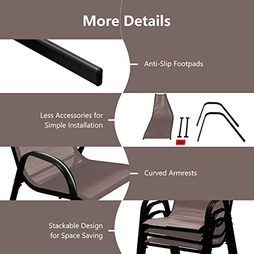Set of 4 Stackable Patio Dining Chairs with Armrests K514