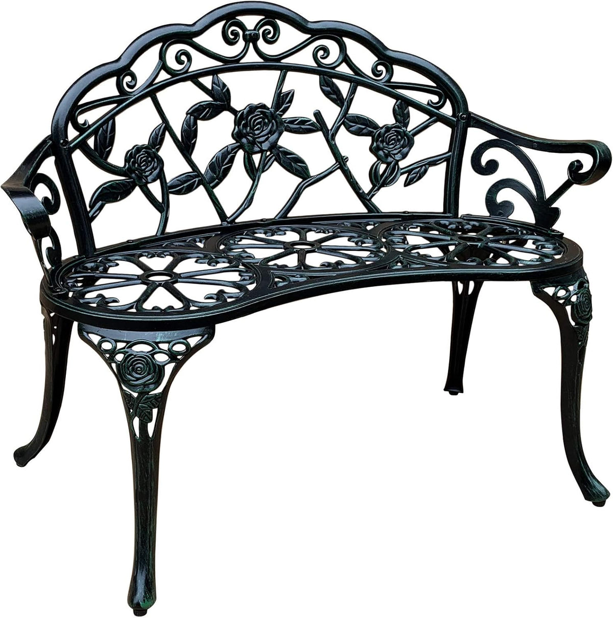 Metal Park Bench with Floral Rose L1222