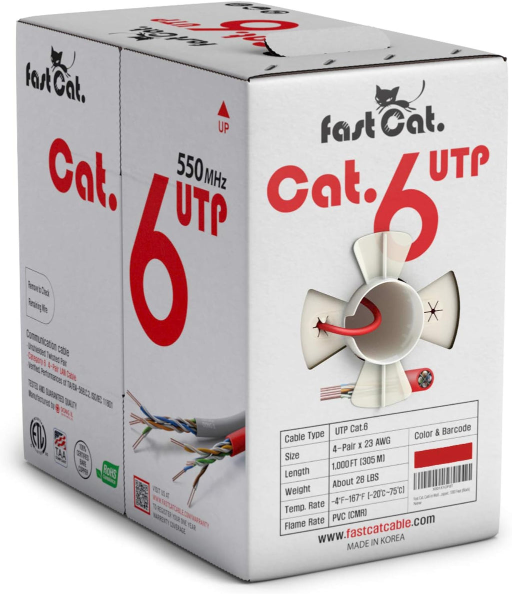 Cat6 Ethernet Cable 1000ft - 23 AWG, CMR, Solid Bare Copper UTP LAN Cable (Purple) A113647