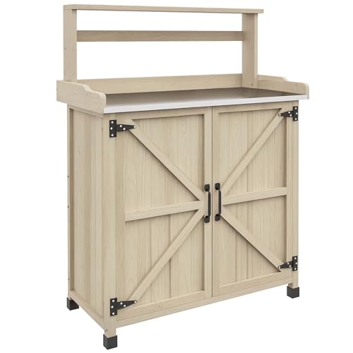 Wooden Potting Bench with Storage Cabinet G56596