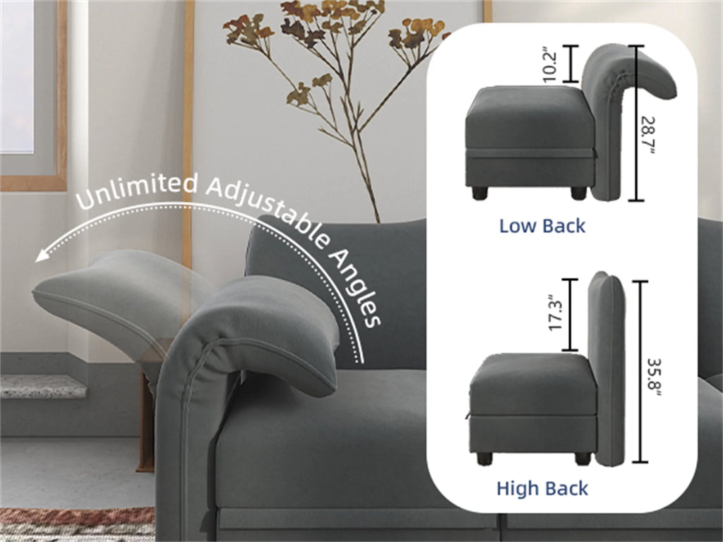 7-Seater Grey Velvet U Shaped Modular Sectional Sofa with Storage Chaise J776819