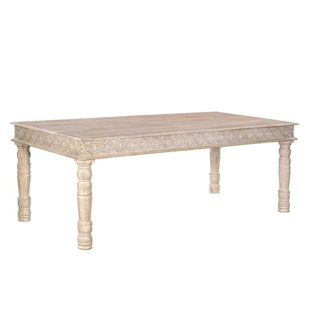 84" Carved Solid Wood Dining Table in White K743
