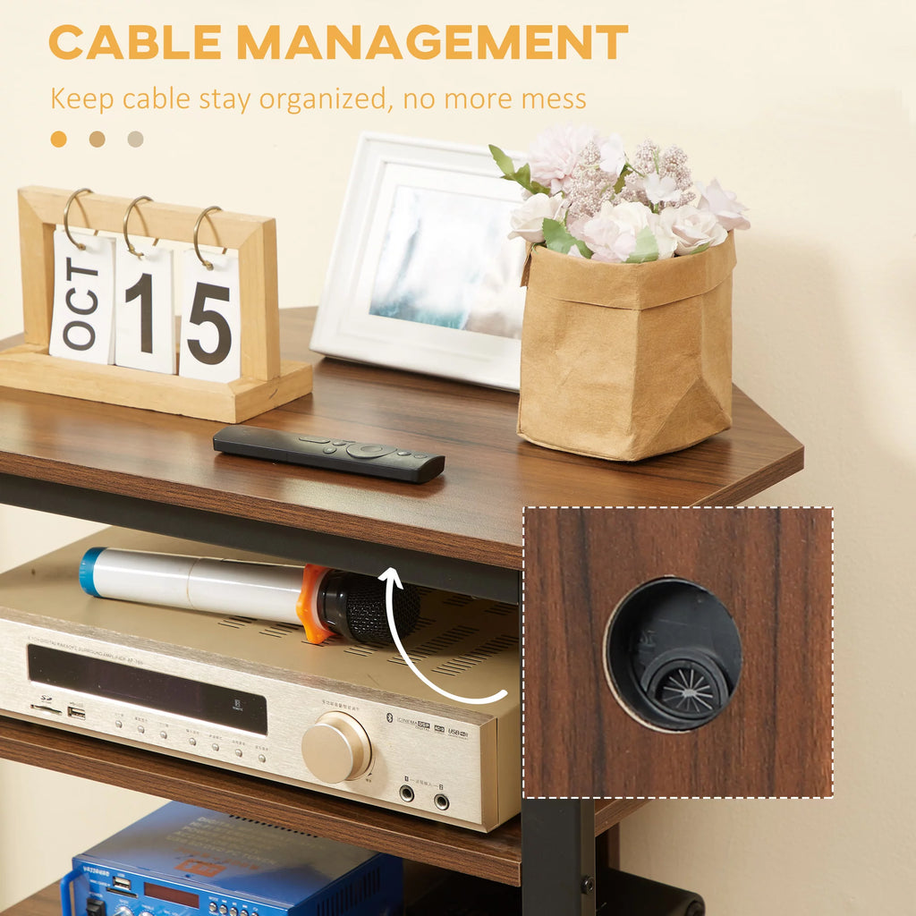 Brown TV Stand with Storage Shelves and Steel Frame U6877