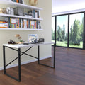 Black Metal Frame Wooden Top Writing and Computer Desk Q662575
