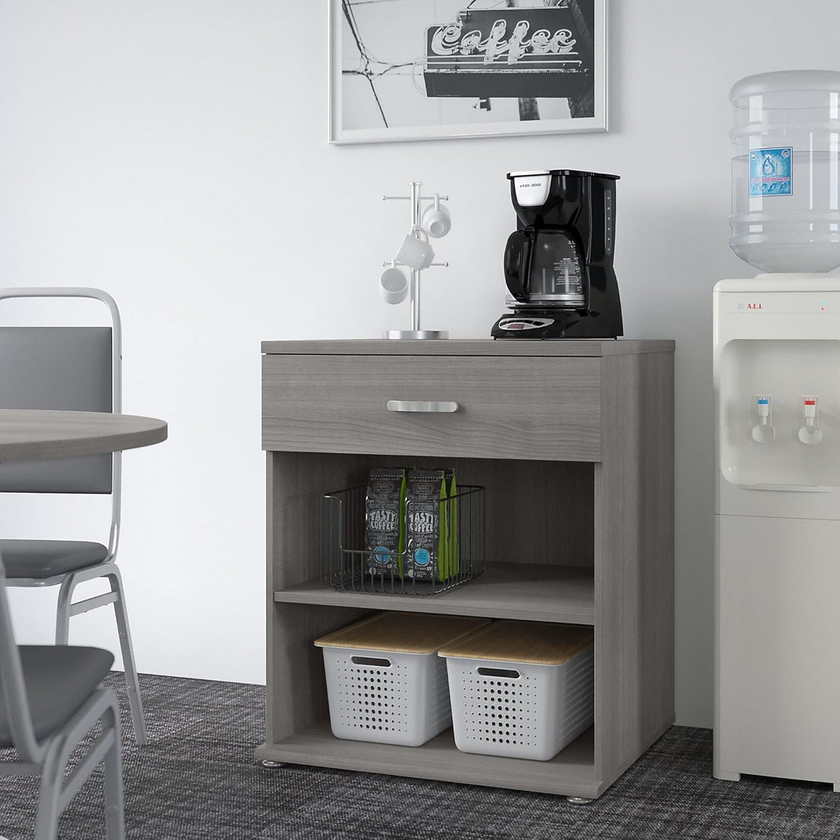 Platinum Gray Floor Storage Cabinet with Drawer and Shelves C32669