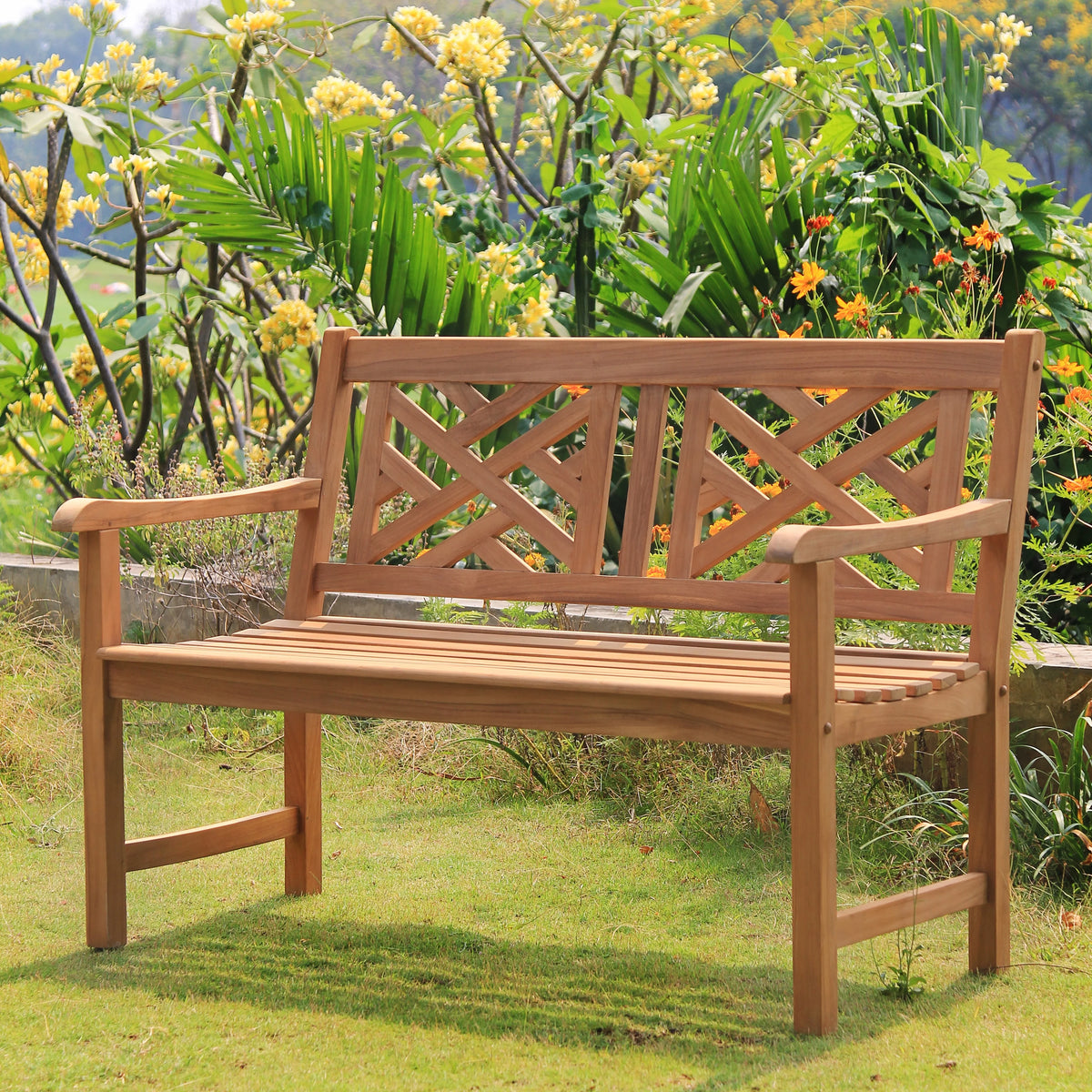 Natural Teak Wood Patio Bench F64902