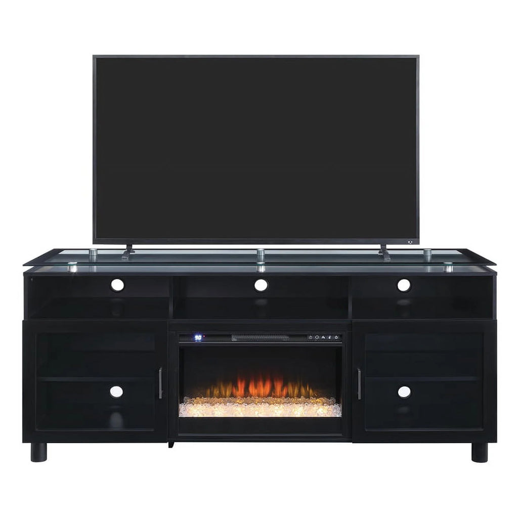 72" Black Engineered Wood TV Stand with Tempered Glass G174806