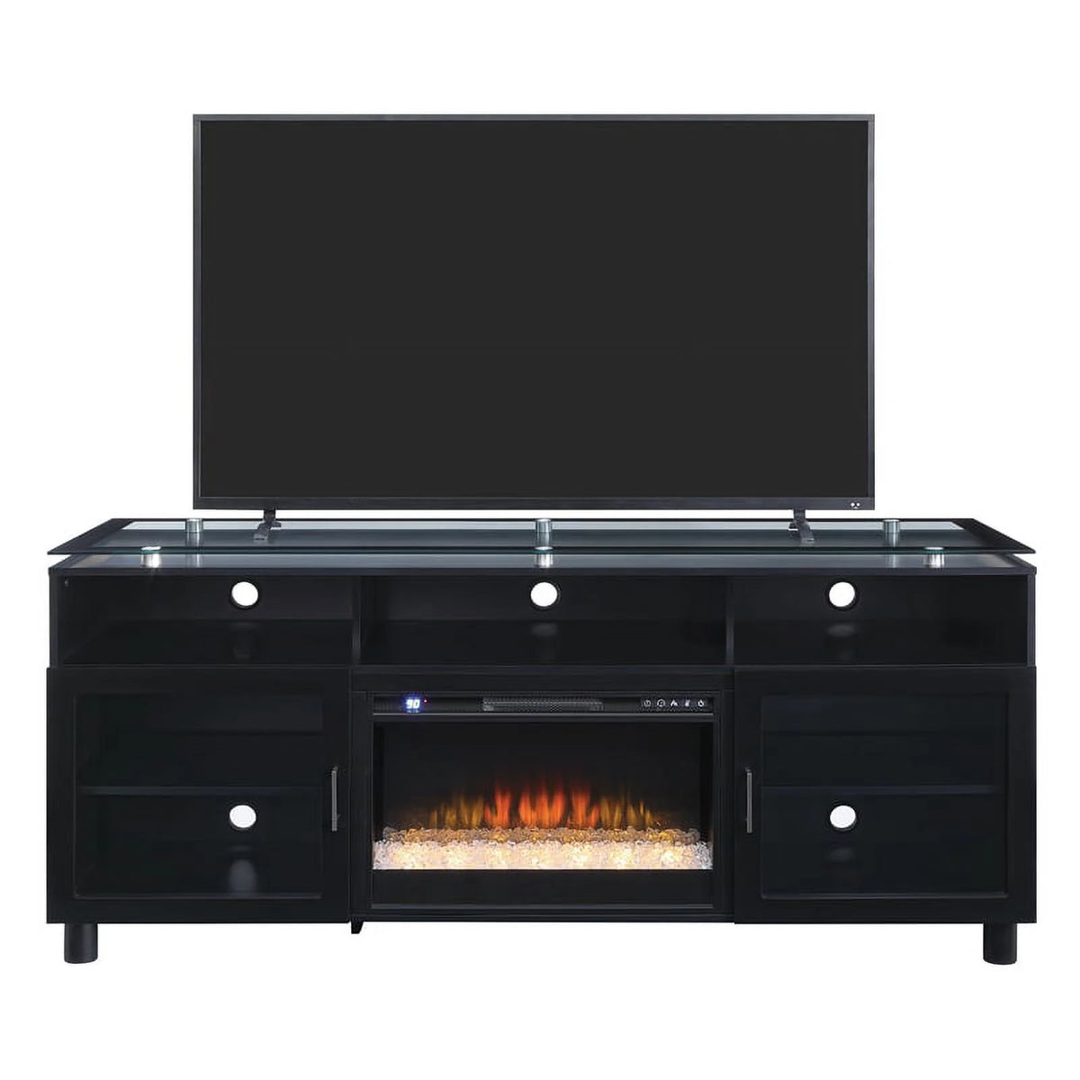 72" Black Engineered Wood TV Stand with Tempered Glass G174806