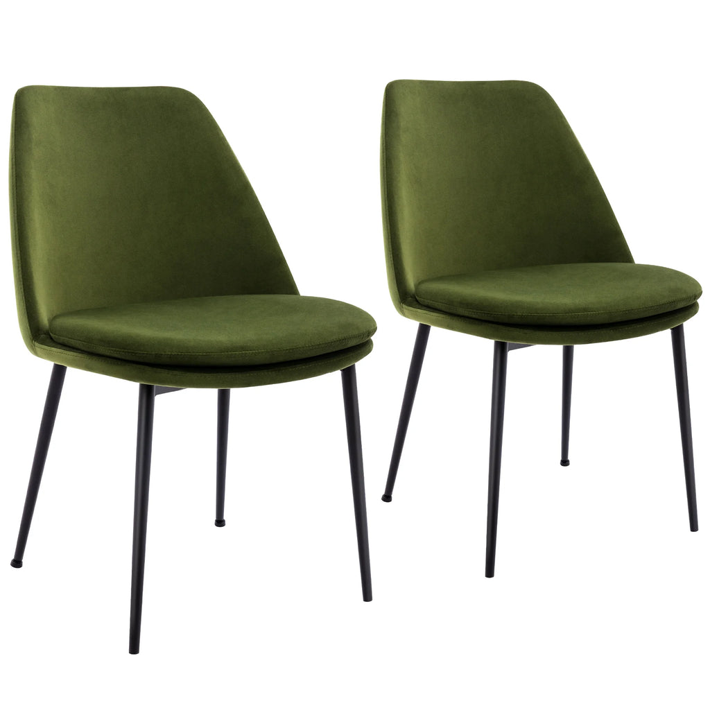 Velvet Upholstered Dining Chair Set of 2 with Black Metal Legs D179