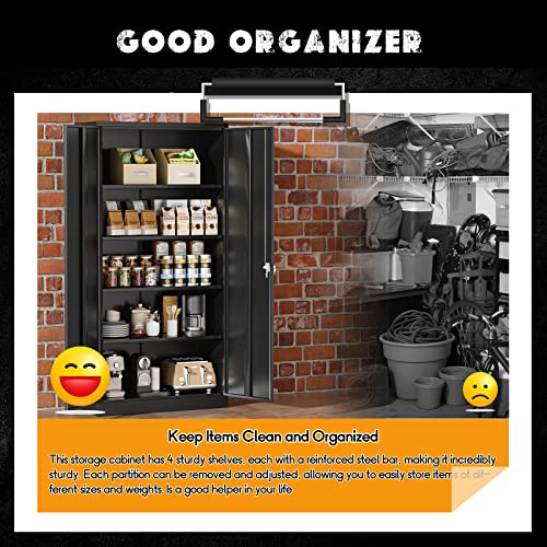 72" Metal Storage Cabinet with Lock and 4 Adjustable Shelves C804