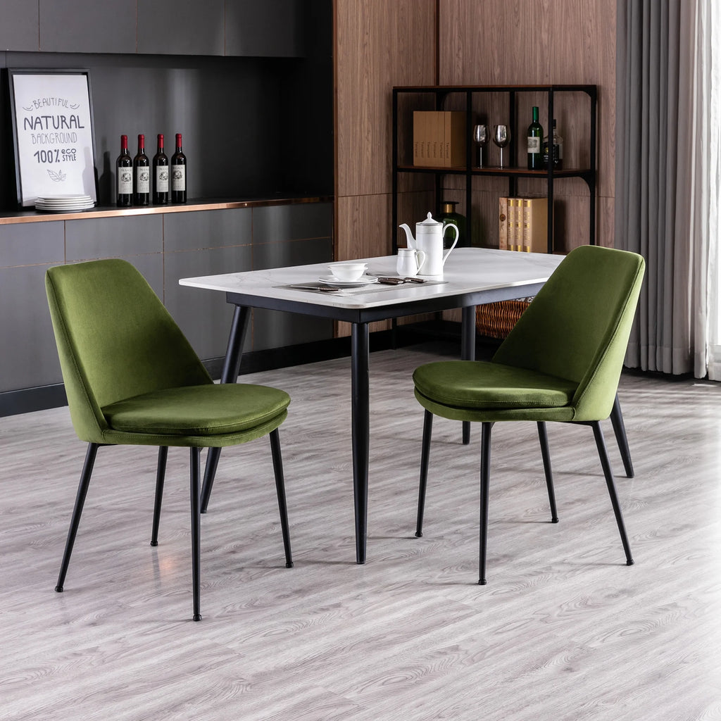 Velvet Upholstered Dining Chair Set of 2 with Black Metal Legs D179