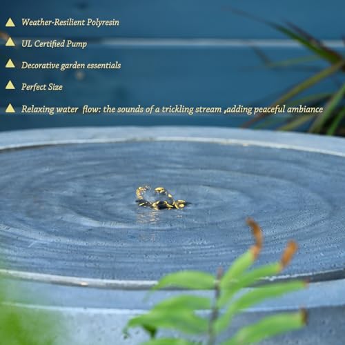 Large Round Bubbler Water Fountain with Lights & Pump Gray I475