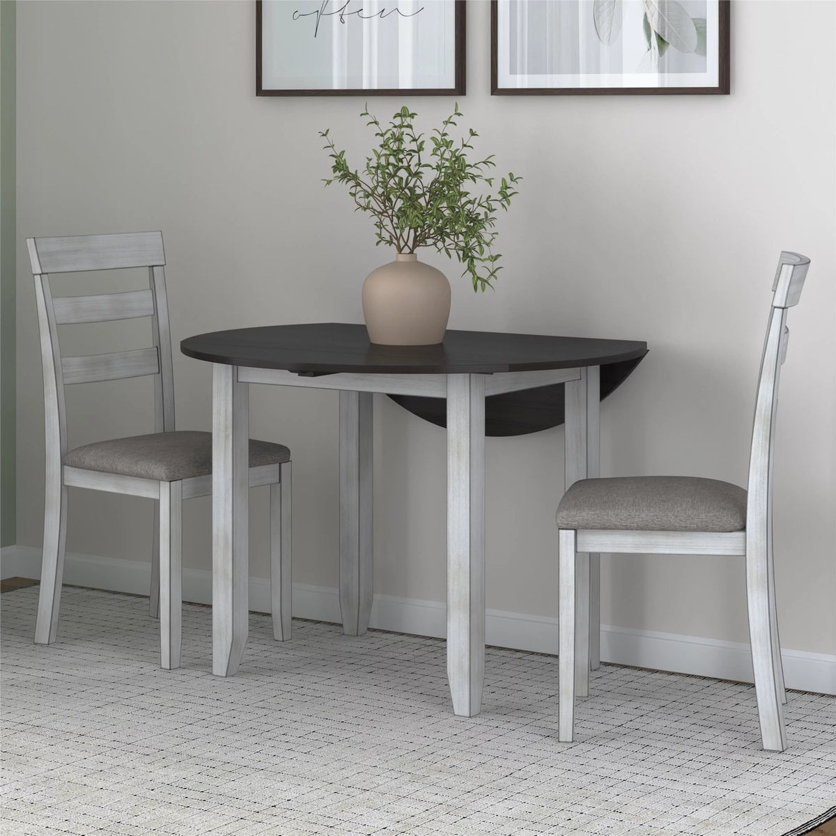 3-Piece Drop Leaf Wood Dining Set with Round Table and 2 Chairs W11561