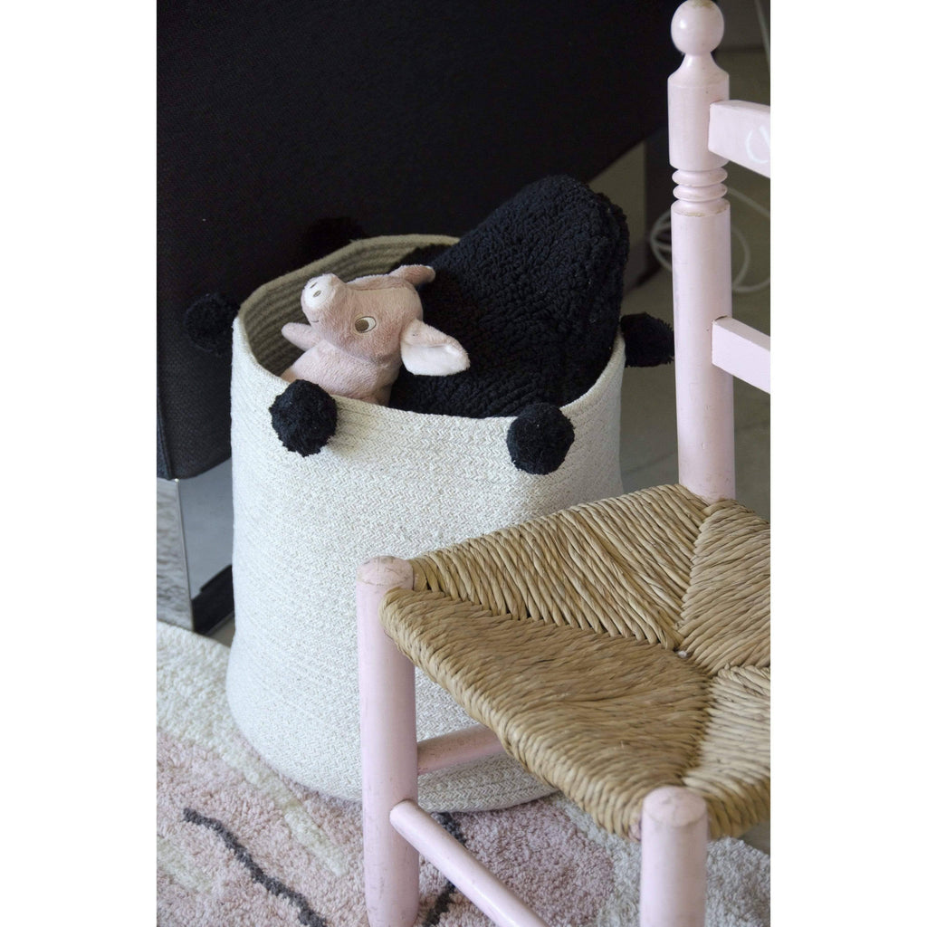 Black Storage Basket with Pompoms D42471
