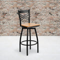 Black Swivel Metal Barstool with Wood Seat A68354