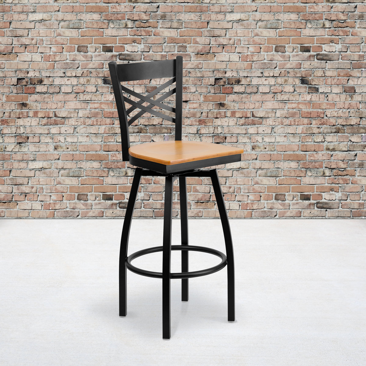 Black Swivel Metal Barstool with Wood Seat A68354