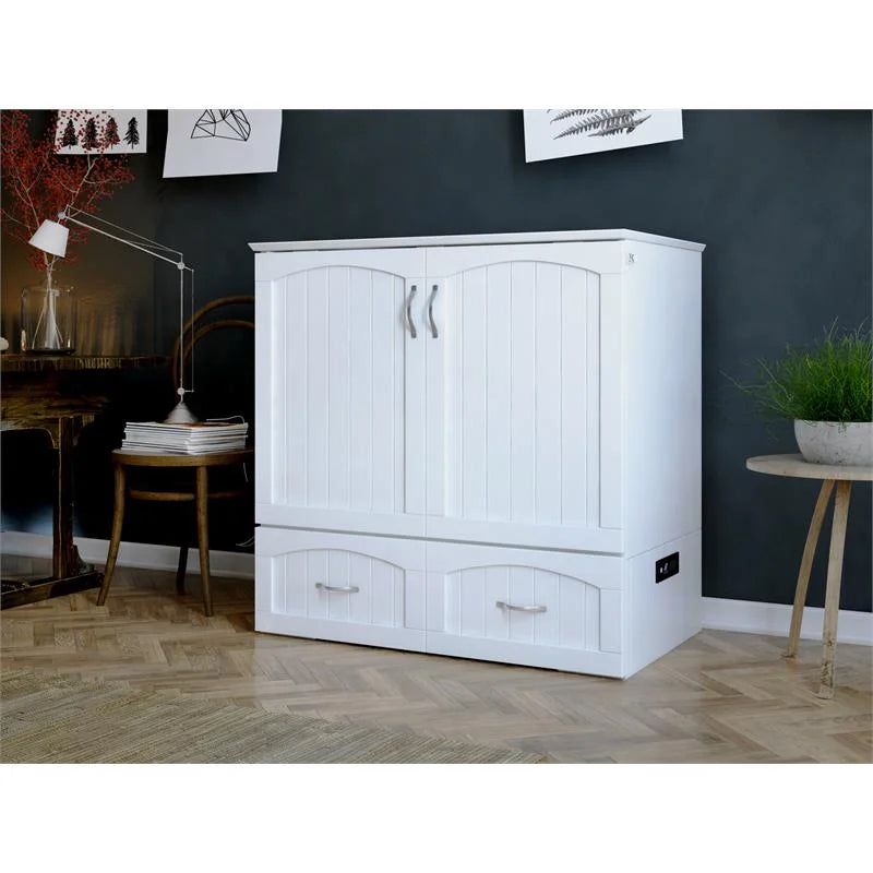 White Wood Twin XL Murphy Bed Chest with Mattress W51878