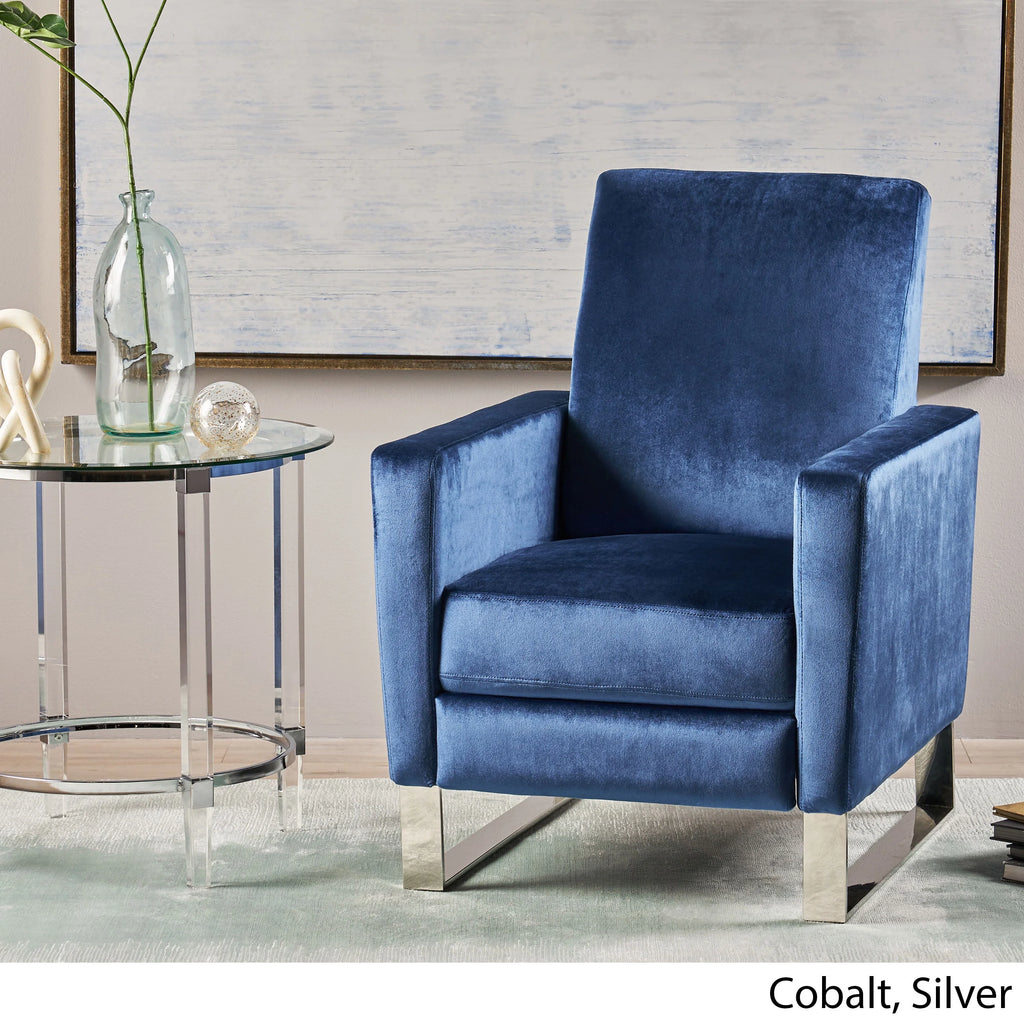 Cobalt Velvet Push Back High Leg Recliner I955721