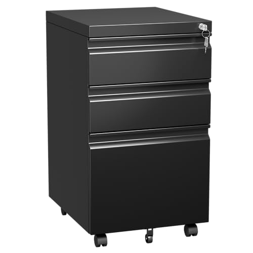 Black 3 Drawer Metal File Cabinet with Lock U6642