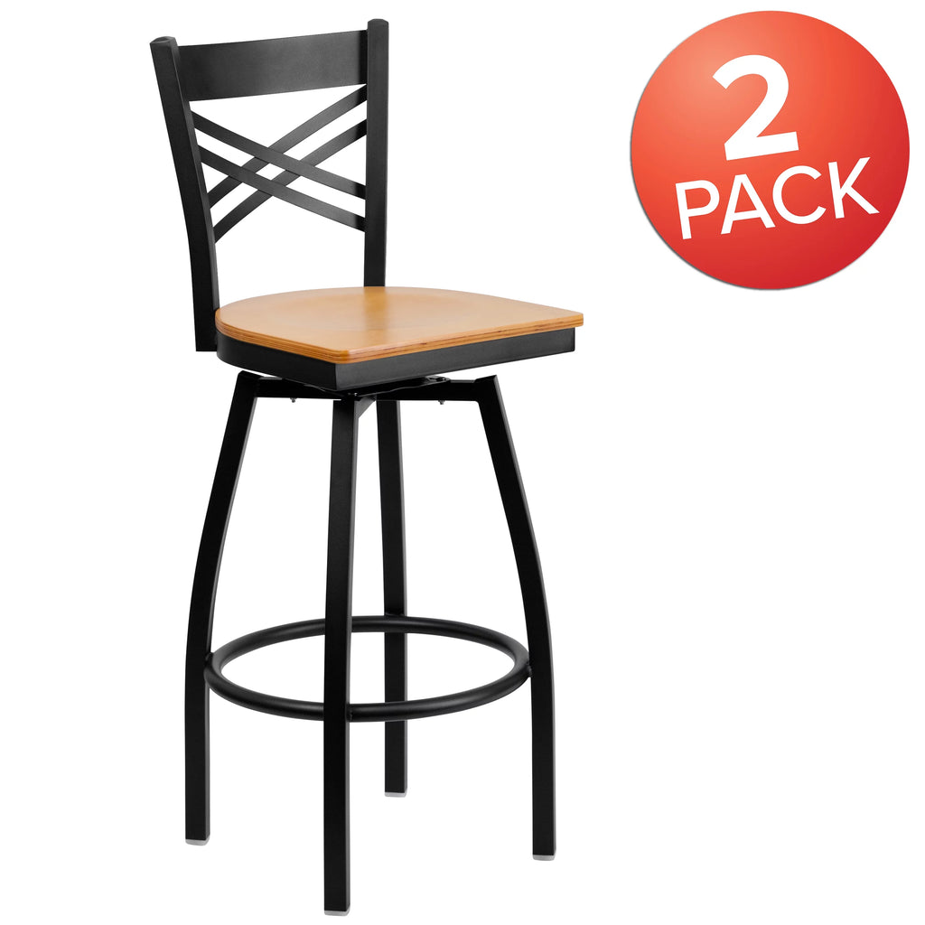 Black Swivel Metal Barstool with Wood Seat A68354