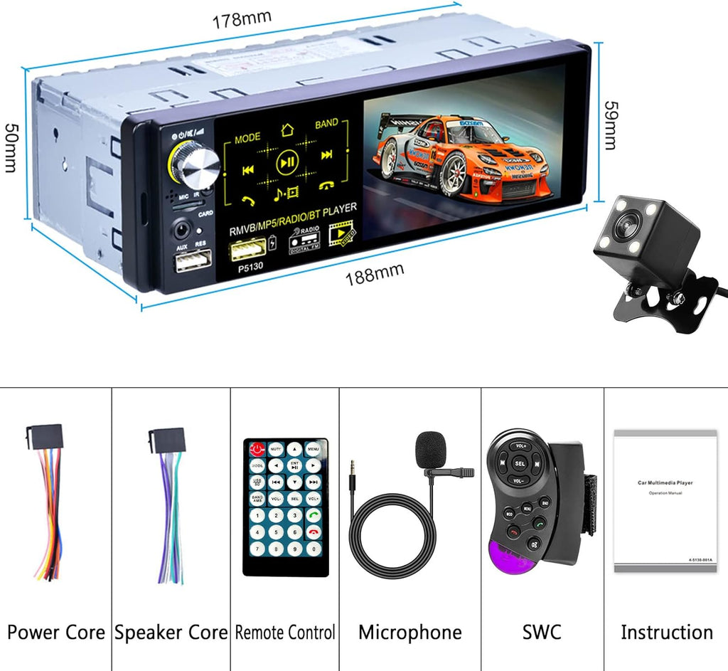 Single Din Car Stereo with Touchscreen E6339
