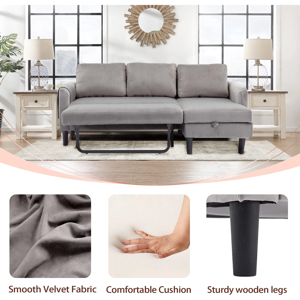 Gray Fabric Sectional Sleeper Sofa with Pull Out Bed P278620