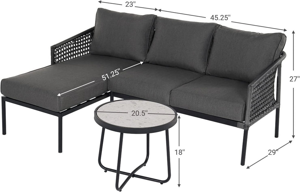 3-Piece All-Weather Wicker Sectional Sofa Set with Cushions L5684