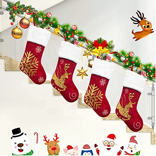 2 Pcs 18 inches Burlap Christmas Stockings with Plush Cuff E52784