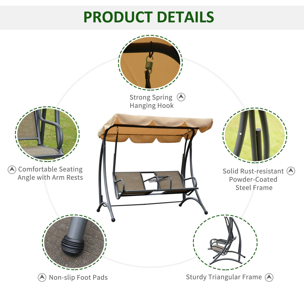 Covered Porch Canopy Swing Bench Chair with Stand M39506