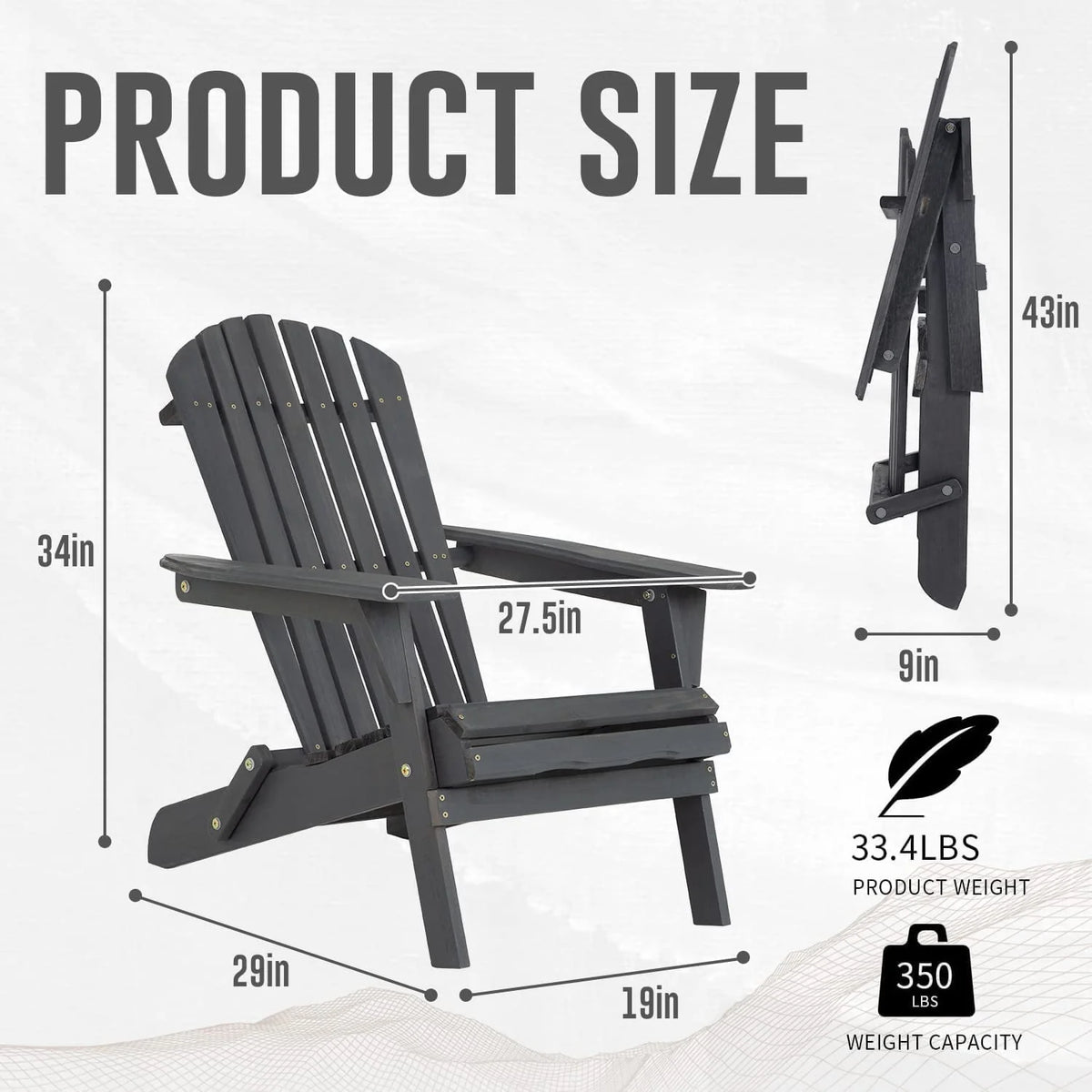 Folding Adirondack Chair Set of 2 Grey X127644