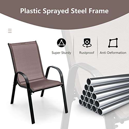 Set of 4 Stackable Patio Dining Chairs with Armrests K514