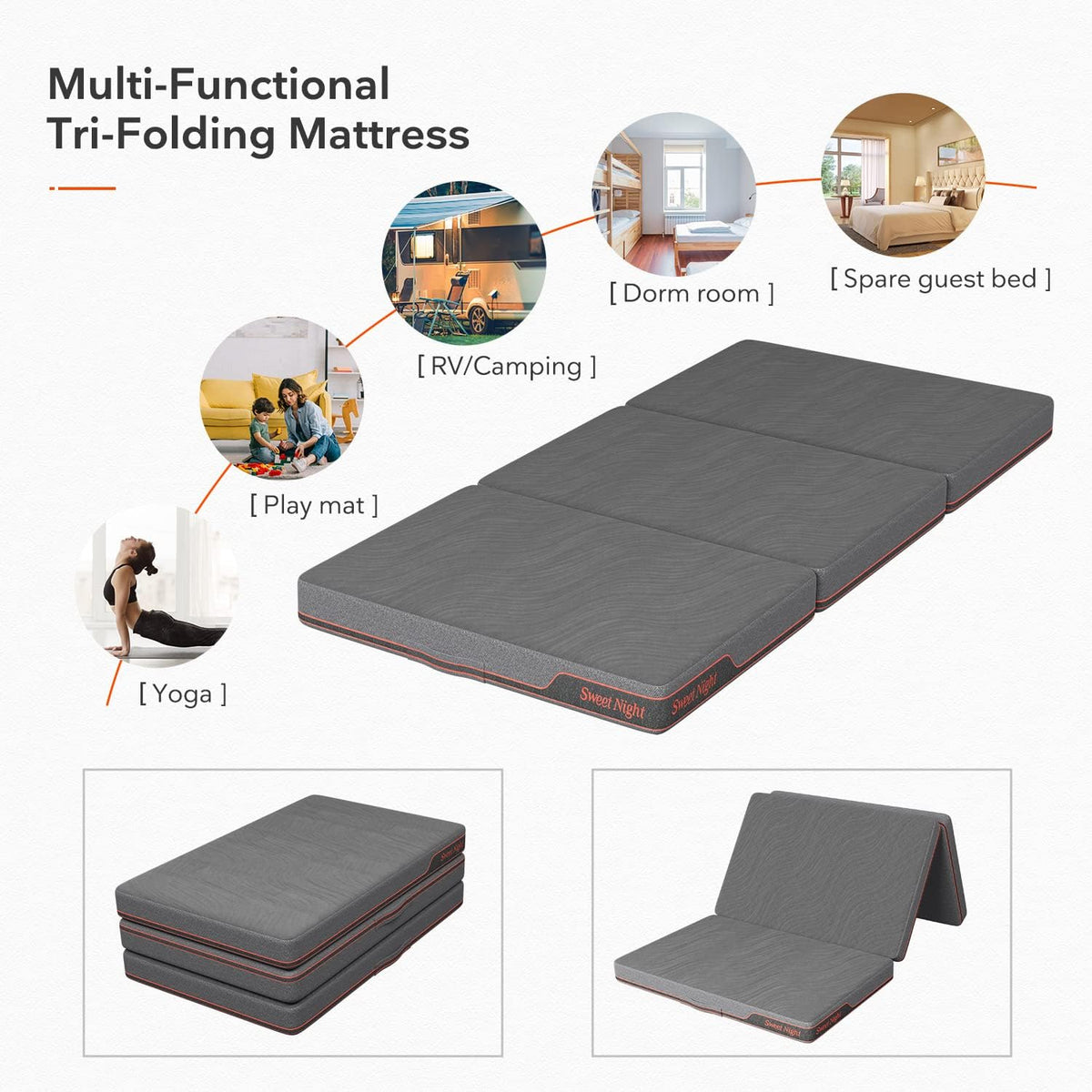 Folding Mattress Twin XL Size 4-Inch with Carry Bag H2108
