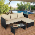 3-Piece Outdoor PE Rattan Patio Conversation Sofa Set K378
