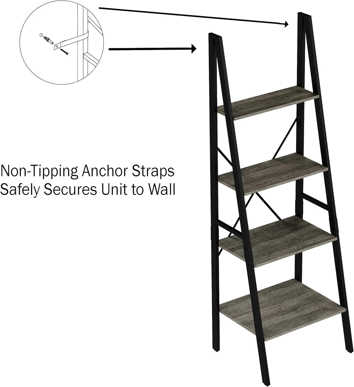 Gray Woodgrain 4-Tier Ladder Bookshelf Y301