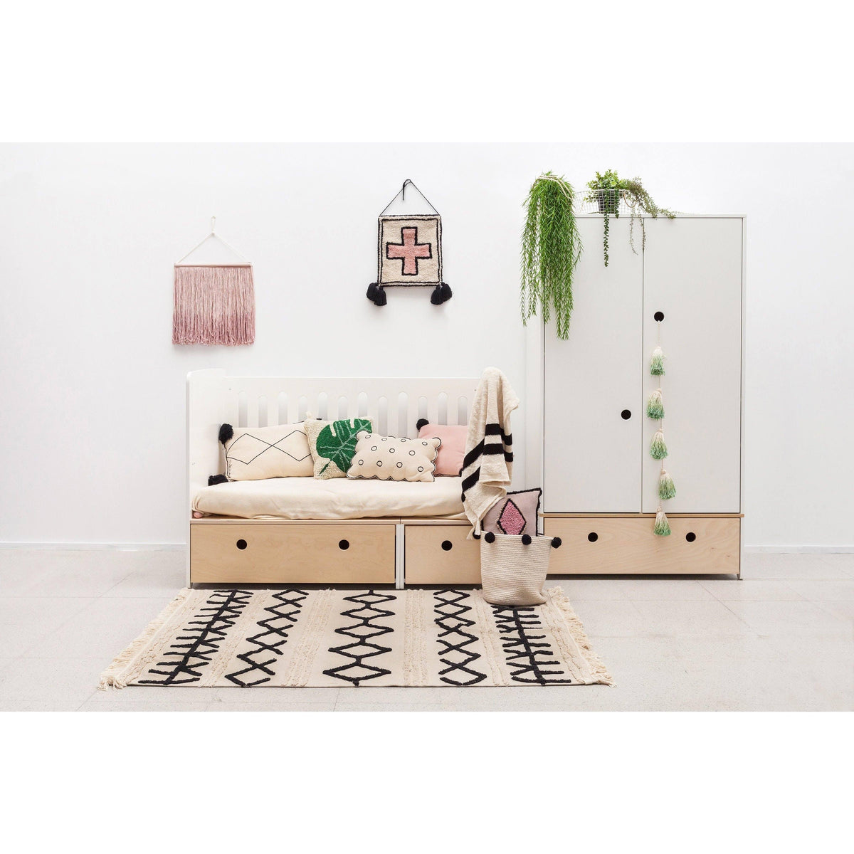 Black Storage Basket with Pompoms D42471