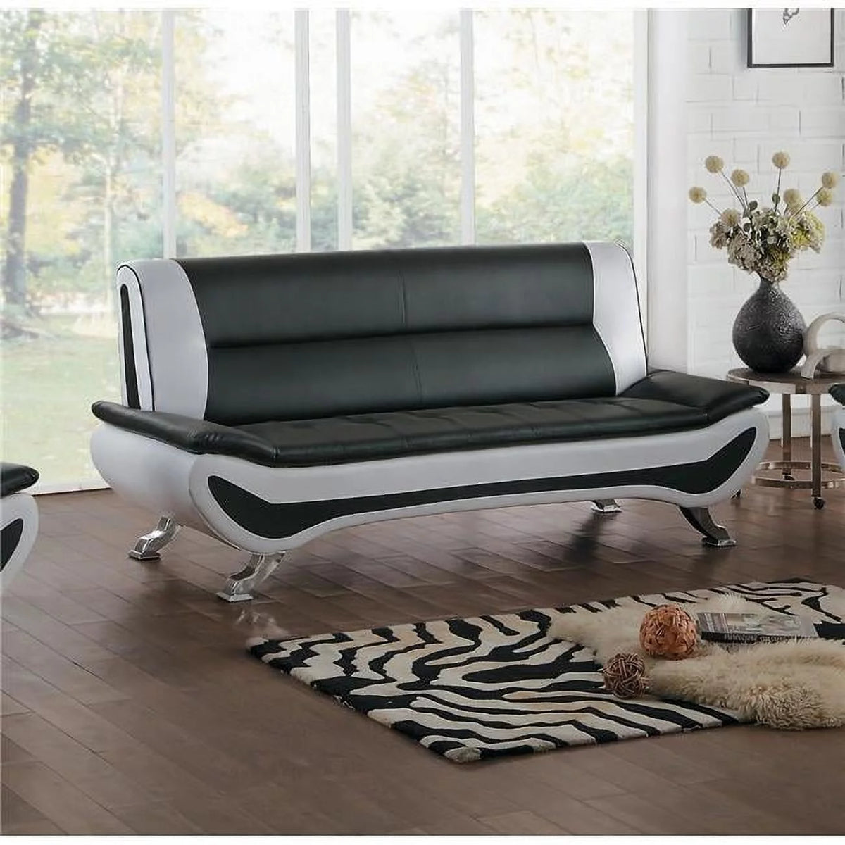Faux Leather Sofa in Black and White G1291