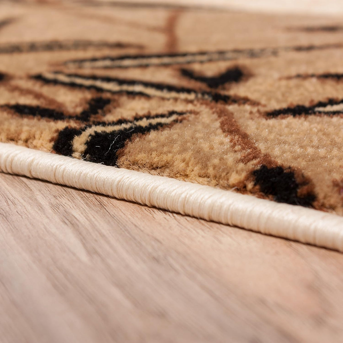 Beige Damask Border Rug 7x10 Oval T120024