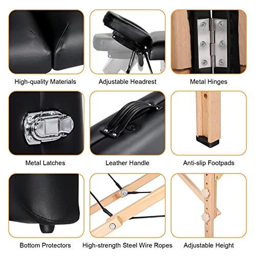 Portable Foldable Adjustable Massage Table 24 inch Black V268257