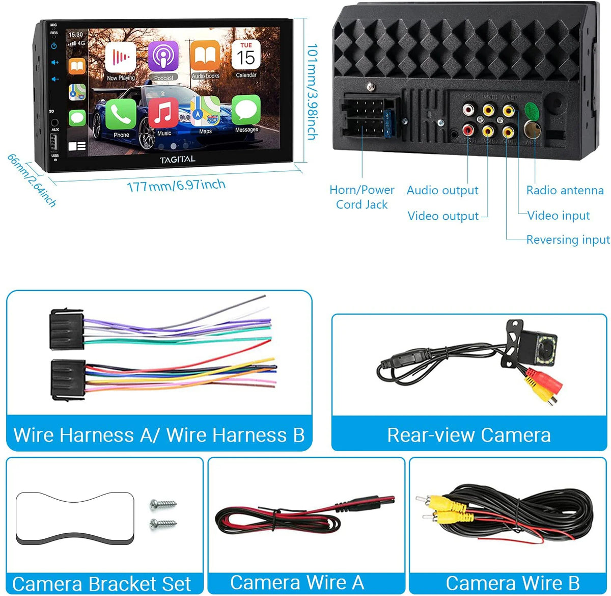 Double Din Car Stereo with 7 Inch HD Touch Screen, Bluetooth, Backup Camera O4897