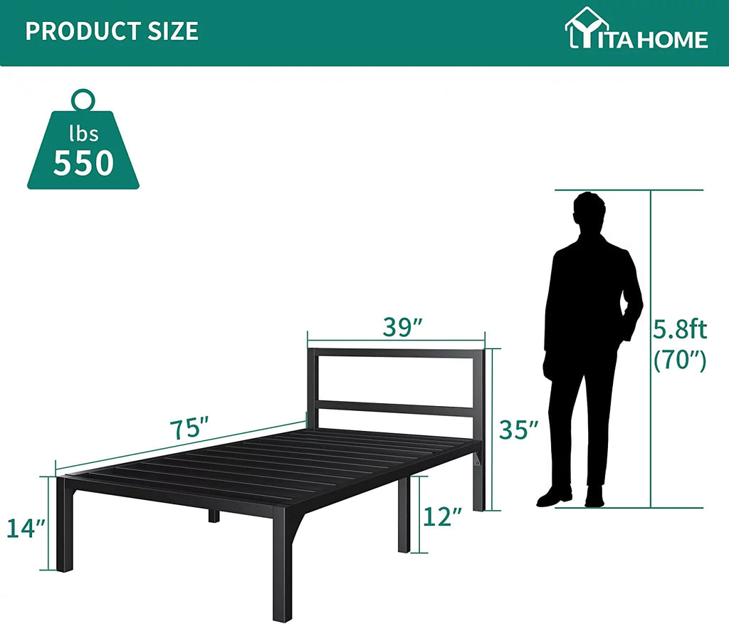 Twin Size Black Metal Bed Frame with Headboard G6069