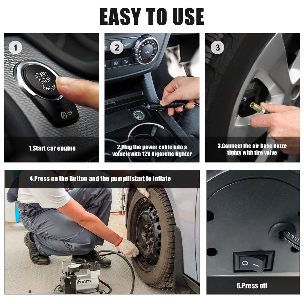 Portable DC 12V Tire Inflator Air Compressor with Mechanical Pressure Gauge D678314