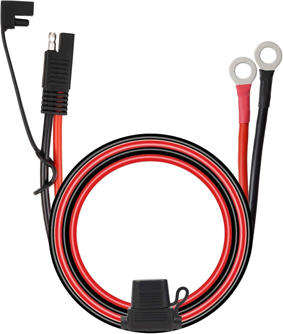 SAE Battery Connector 10AWG to Ring Terminal Harness with 15Amps Fuse 2 Pin Quick Disconnect 2FT Extension Cable Y93517