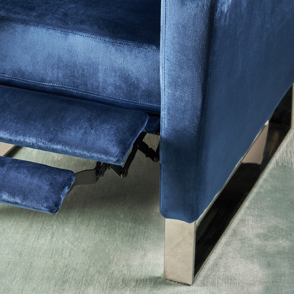 Cobalt Velvet Push Back High Leg Recliner I955721