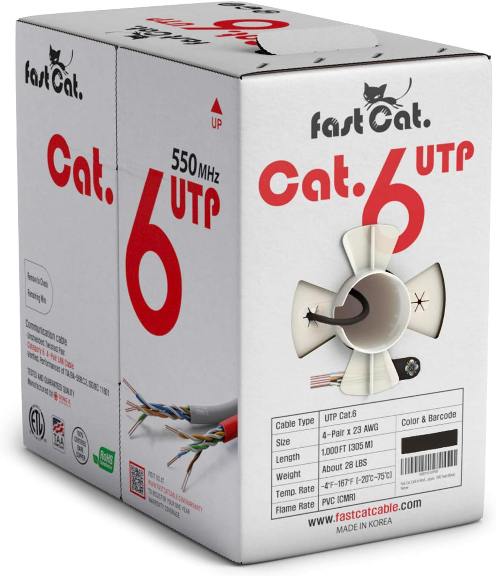 Cat6 Ethernet Cable 1000ft - 23 AWG, CMR, Solid Bare Copper UTP LAN Cable (Purple) A113647