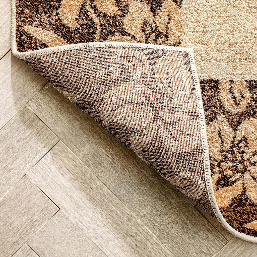Beige Damask Border Rug 7x10 Oval T120024