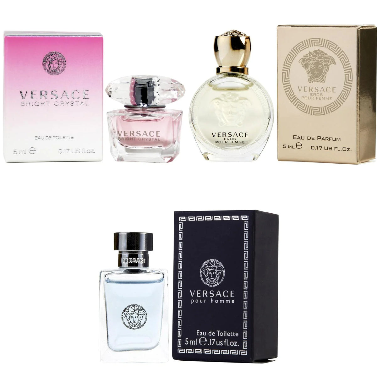 Bright Crystal EDT, Eros Women EDP, Pour Homme EDT - 5ml 3PK Kit J361